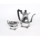 Kaffeekanne, Sahnegießer, Silber 925, Sheffield, 1929, 1930, Mappin & Webb Ltd, vierseitige, leicht