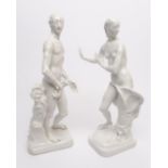 2 Porzellanfiguren, "Apollo", "Daphne", KPM Berlin, Weißporzellan, Modellentwurf von Paul Scheurich