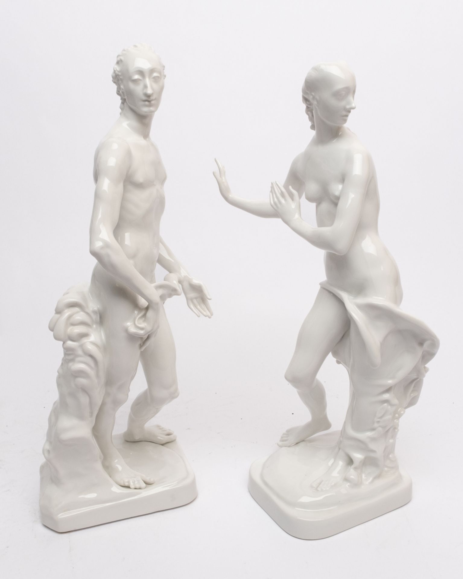 2 Porzellanfiguren, "Apollo", "Daphne", KPM Berlin, Weißporzellan, Modellentwurf von Paul Scheurich