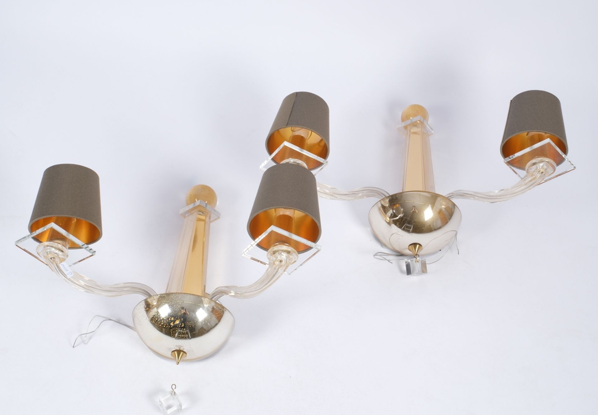 Paar Wandleuchter, Entwurf Angelo Donghia (1935 - 1985), Modell Stellare Sconce, Italien, Muranogla