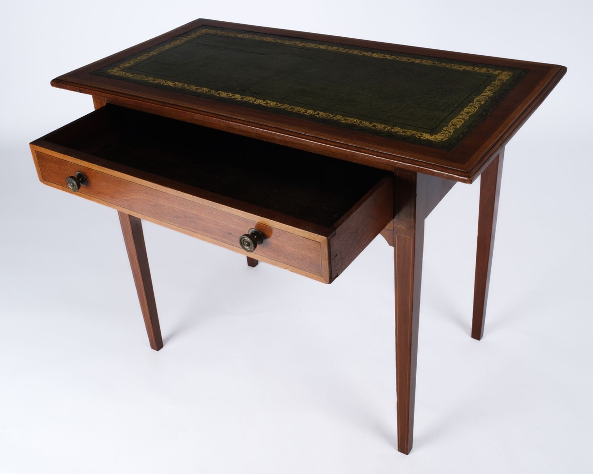 Konsoltisch im Stil des Regency, England, um 1930, Mahagoni u.a., rechteckige Platte auf vier konis - Bild 3 aus 5