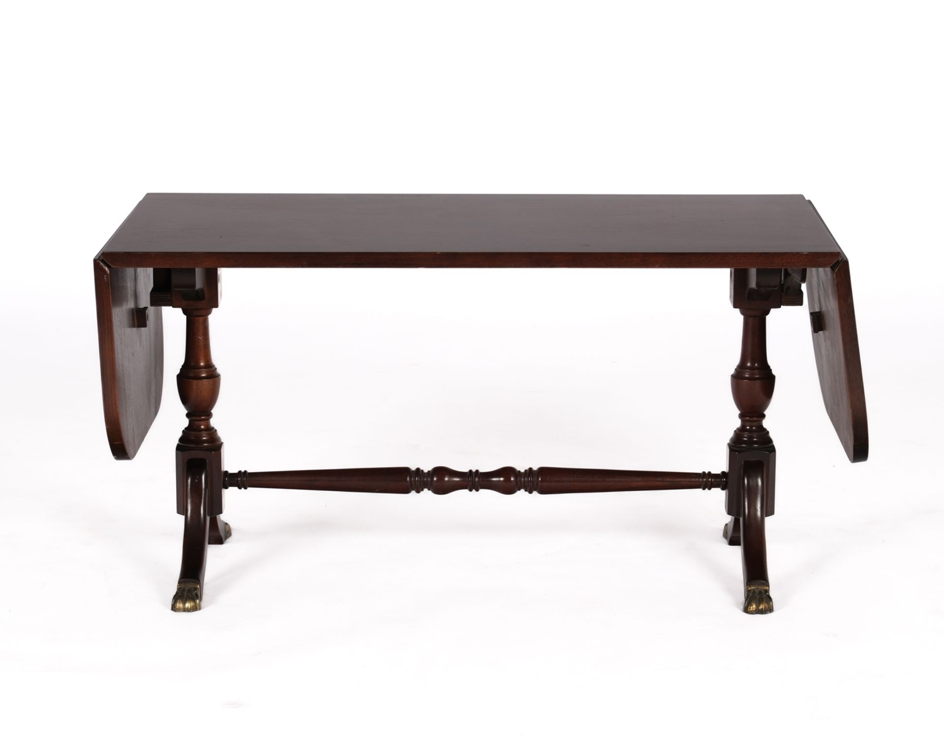 Kleiner Drop-Leaf-Table im englischen Stil, 20. Jh., Mahagoni furniert, Seiten klappbar, 43.5 x 84 