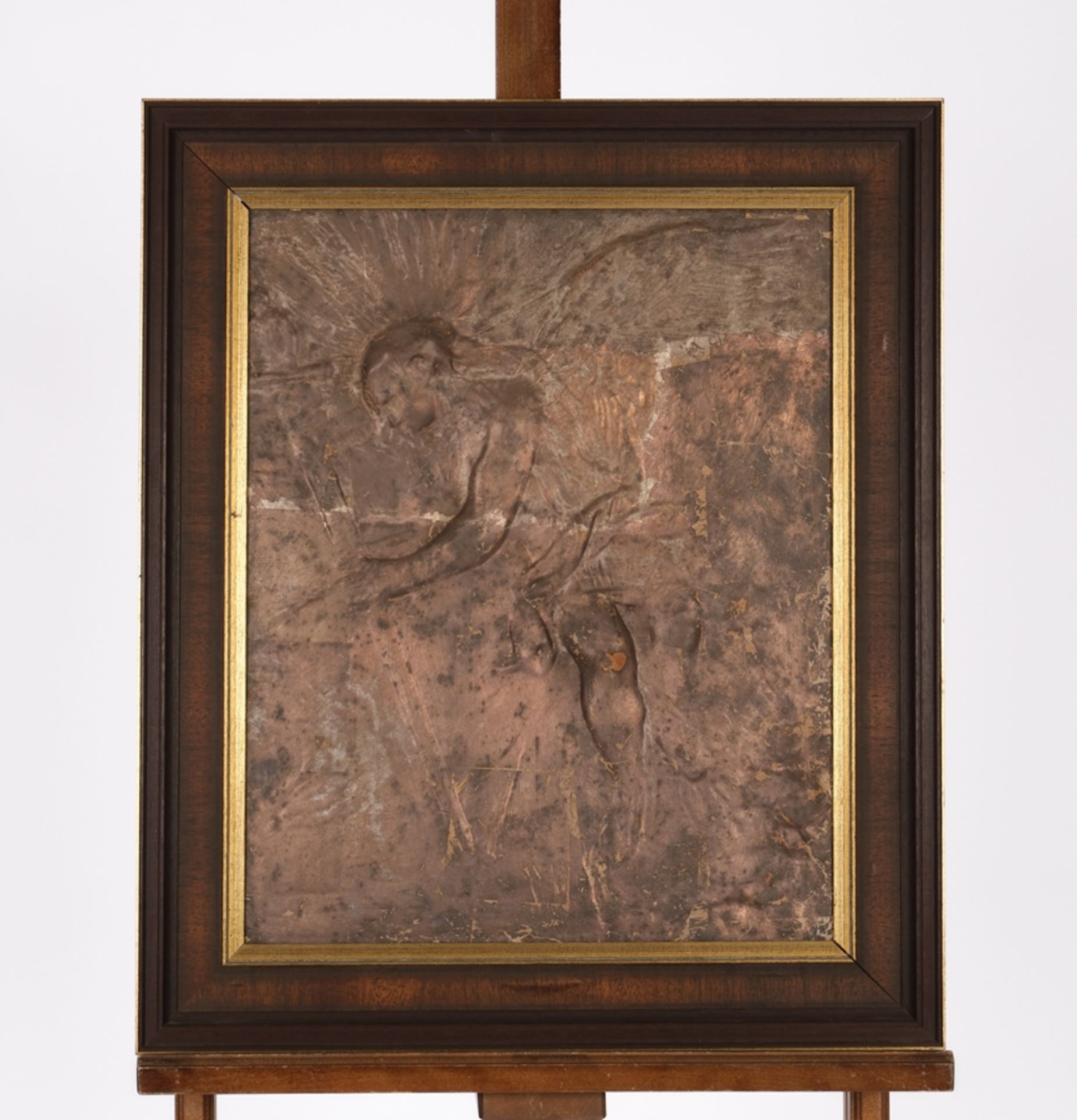 "Engel mit Fackel", wohl 18. Jh., Papierkasché mit Blattbronzierung auf Keilrahmen, 56 x 45 cm - Bild 2 aus 4