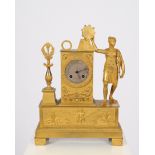 Figurenpendule, Frankreich, um 1830, Bronze, vergoldet, rechteckiger Sockel mit einem Amorettenfrie