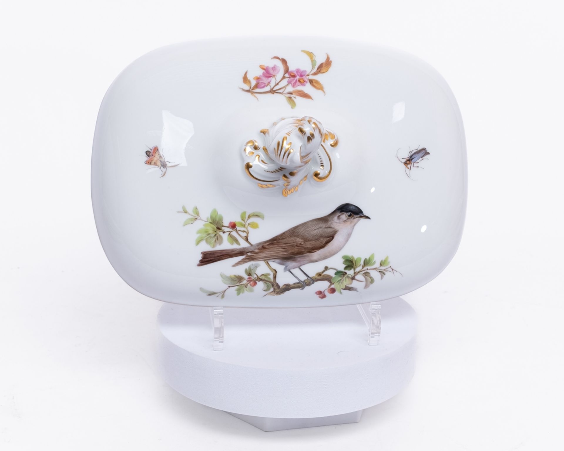 Speiseservice, 80-tlg., Meissen, Schwertermarke, 1. Wahl, Vogel- und Insektenmalerei, polychrom, Go - Bild 10 aus 17