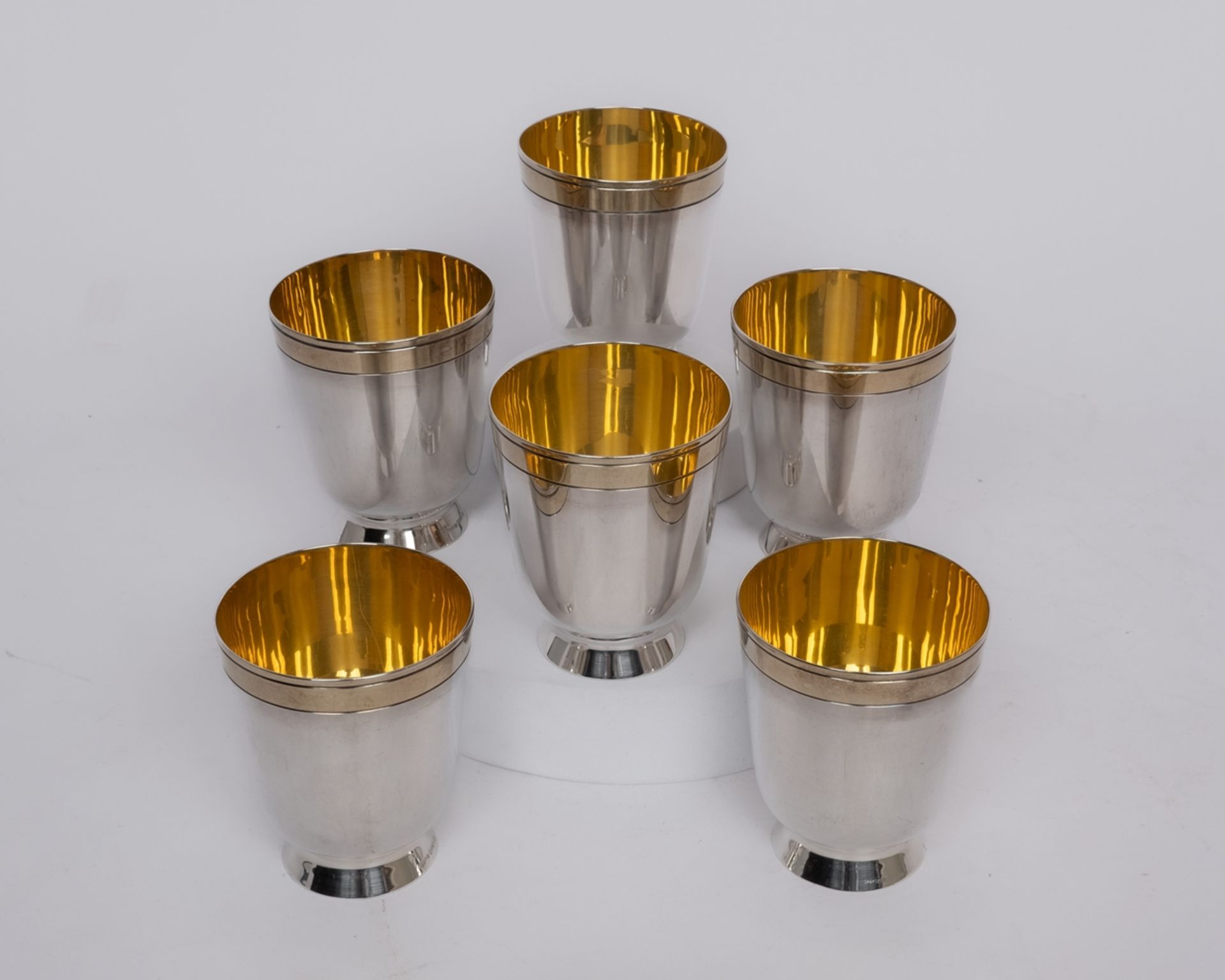 6 Fußbecher, Silber 925, Jakob Grimminger, innen und am Rand vergoldet, Glockenform, 8 cm hoch, zus