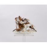 Porzellangruppe, "Hirschhatz", Meissen, Schwertermarke, 1. Wahl, Modellnummer 78677, polychrom und 