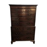 Aufsatzkommode "Tallboy", England, 2. Hälfte 19. Jh., Mahagoni, zweiteiliger Korpus mit insgesamt a