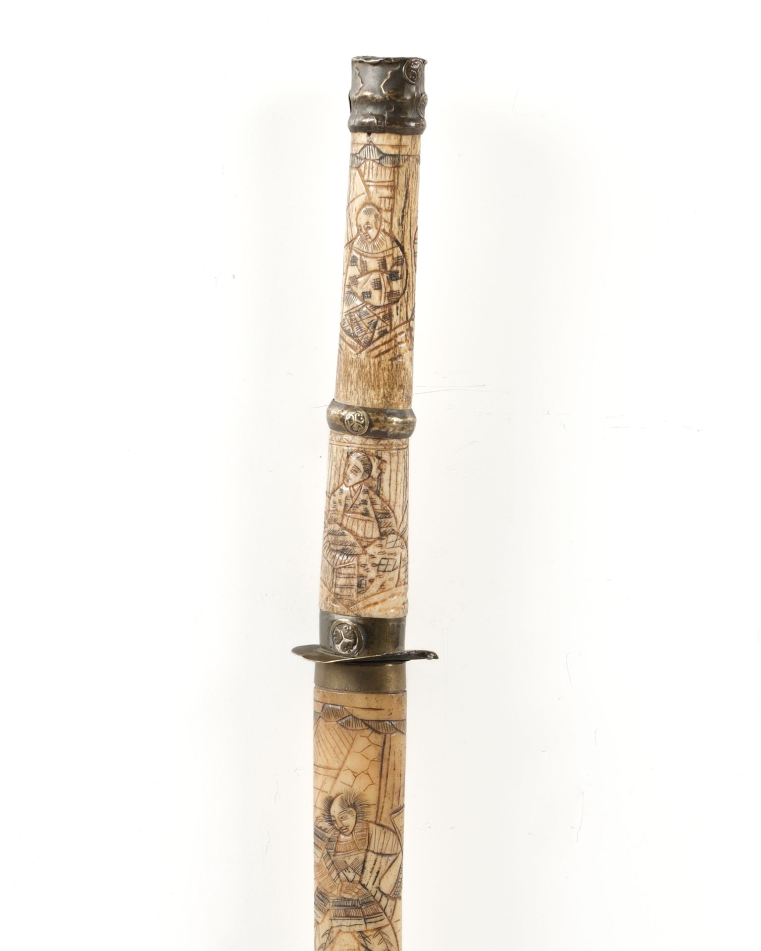 Wakizashi, Japan, um 1900, Meiji, einschneidige Eisenklinge, Griff und Scheide mit figürlich verzie - Bild 5 aus 5