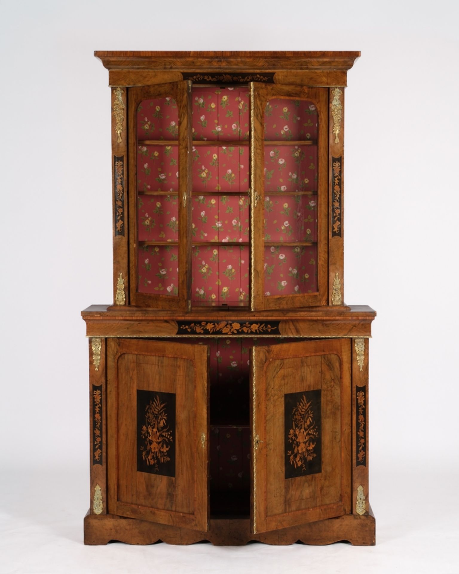 Napoleon III-Aufsatzvitrine, Frankreich, um 1850, Nussbaum oder Palisander furniert, zweiteiliger K - Bild 2 aus 5