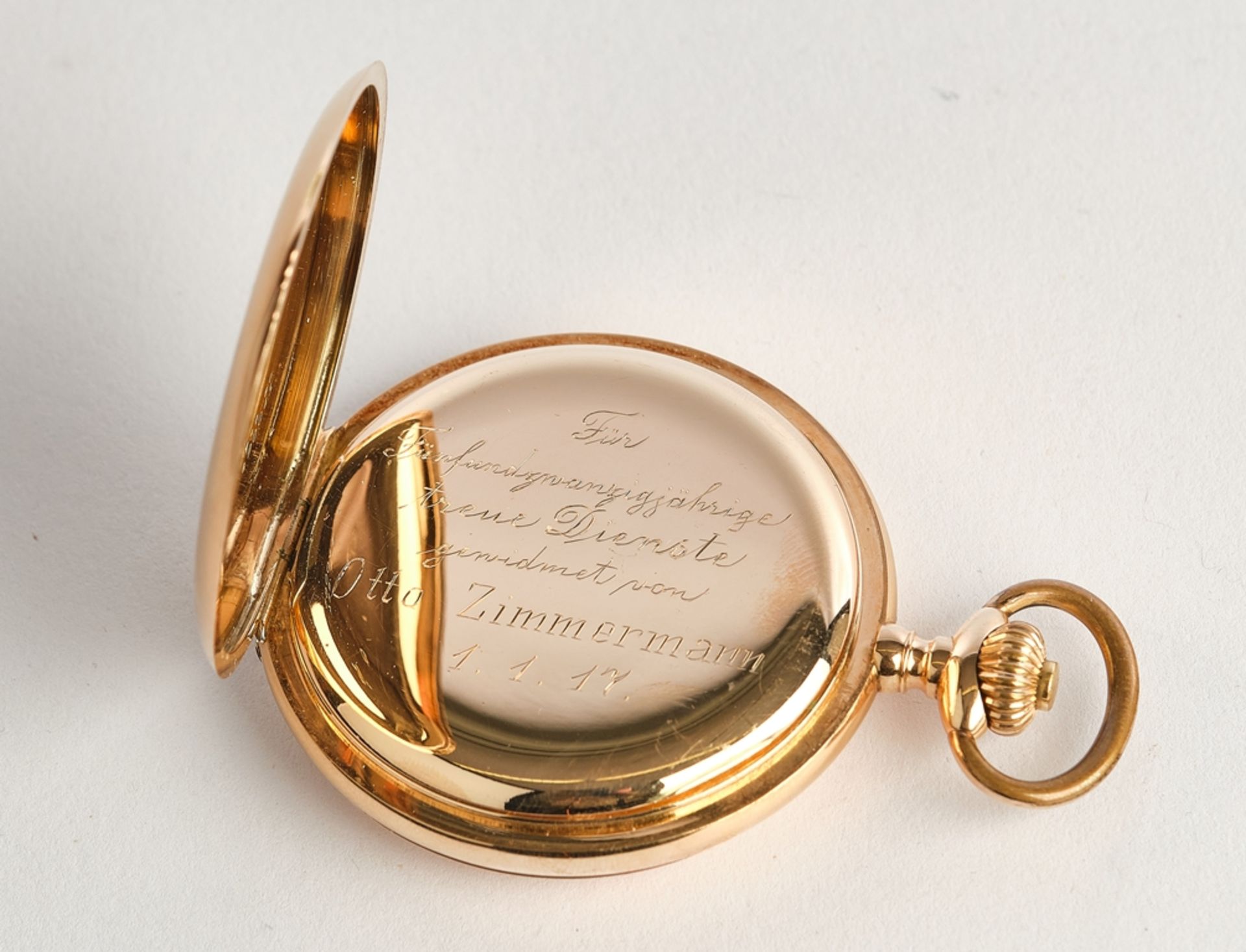 Taschenuhr, Alpina Savonette, 14kt Rotgold, Handaufzug, emailliertes Ziffernblatt mit arabischen Zi - Bild 4 aus 5