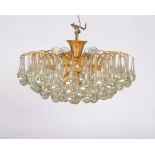 Deckenleuchter, Christoph Palme, Rheinbach, 1980er Jahre, Messing, hängende Bleikristalltropfen, ac