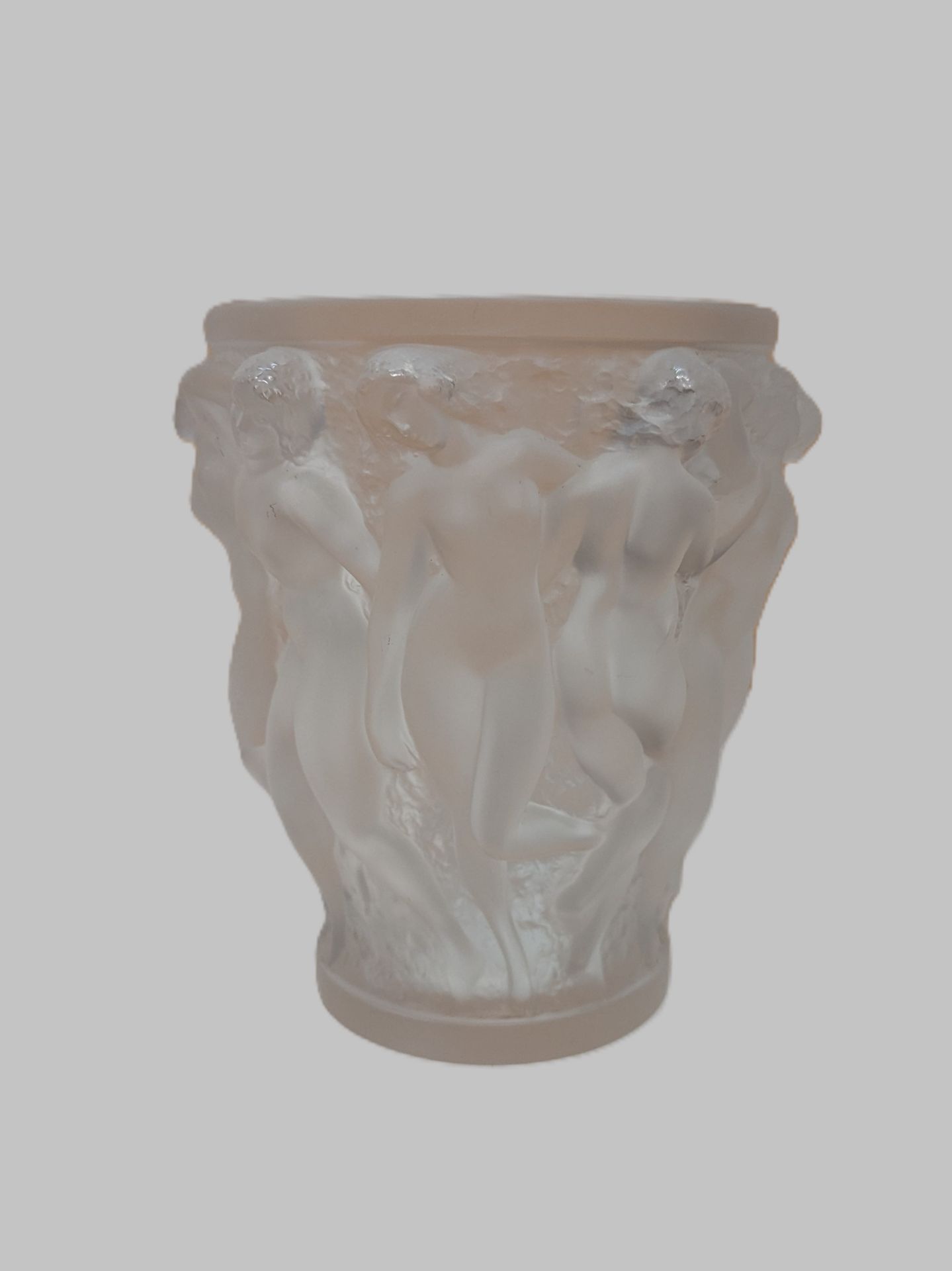 Vase, "Bacchantes", Lalique, farbloses Glas, gepresst, umlaufender, mattierter Reliefdekor, am Rand - Bild 2 aus 2