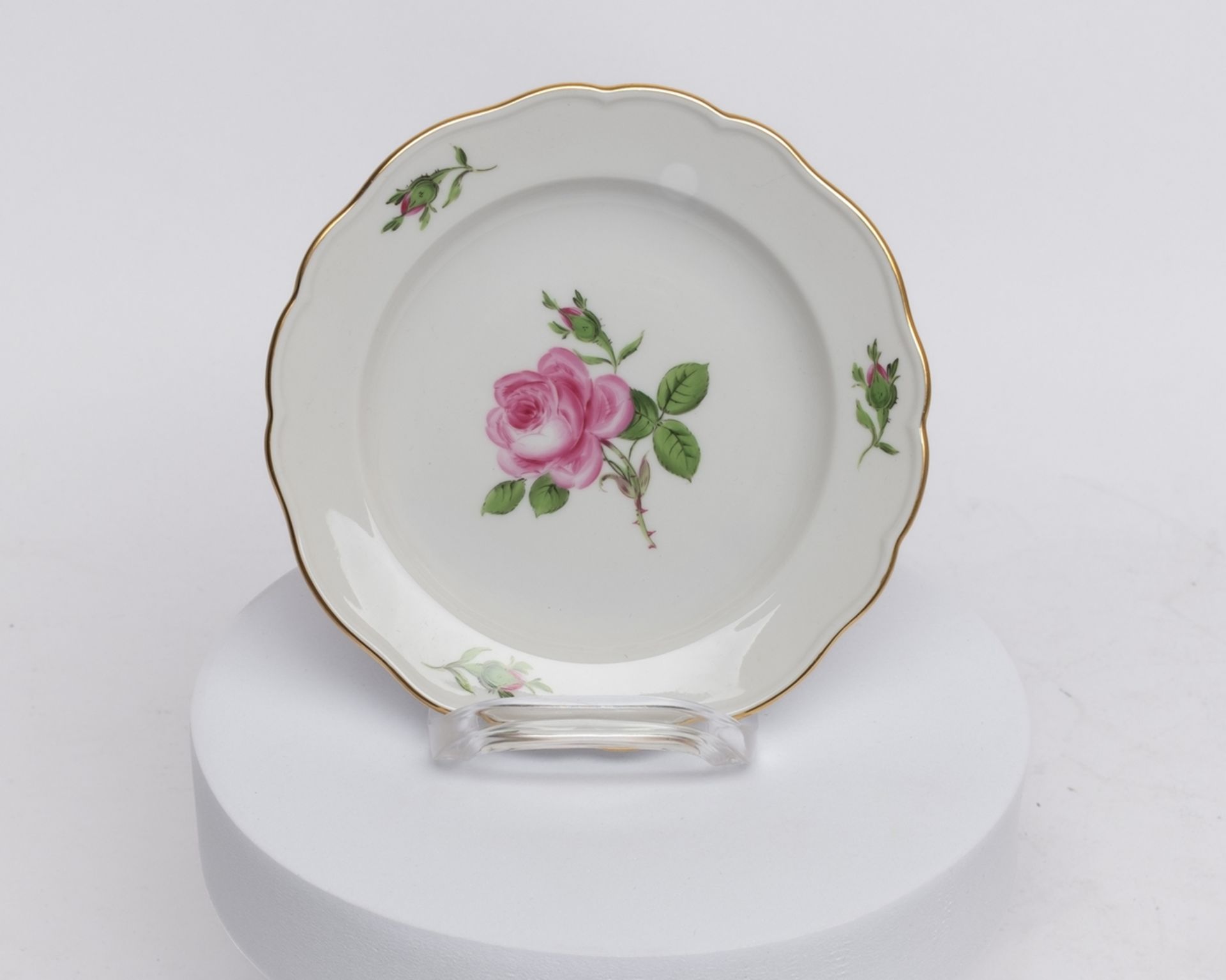 Mokkaservice, 25-tlg., Meissen, Schwertermarke, 2. Wahl, rote Rose, Goldrand: Mokkakanne (Deckelkno - Bild 6 aus 24