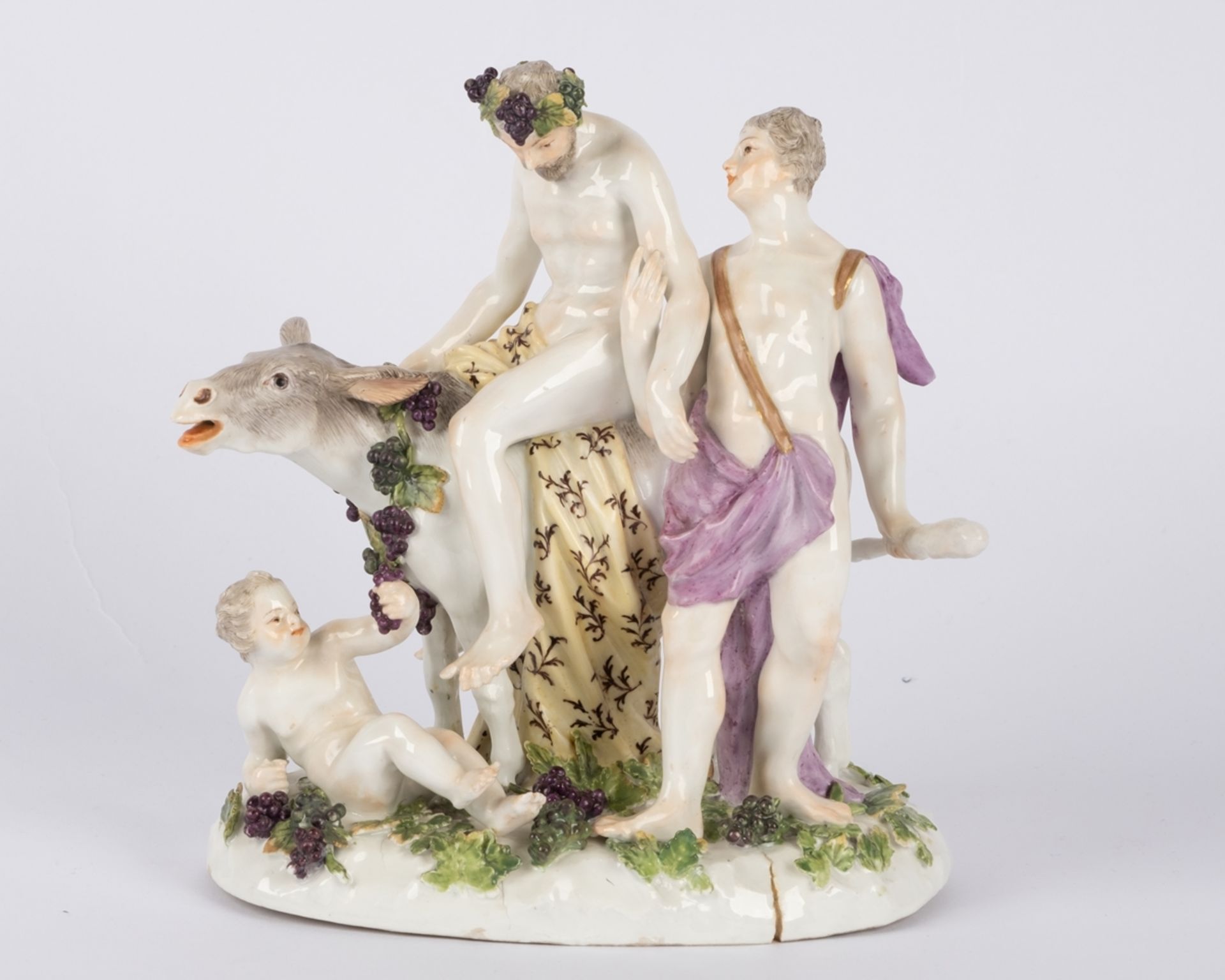Porzellangruppe, "Der trunkene Silen", Meissen, Schwertermarke, um 1770, polychrom und goldstaffier - Bild 4 aus 8