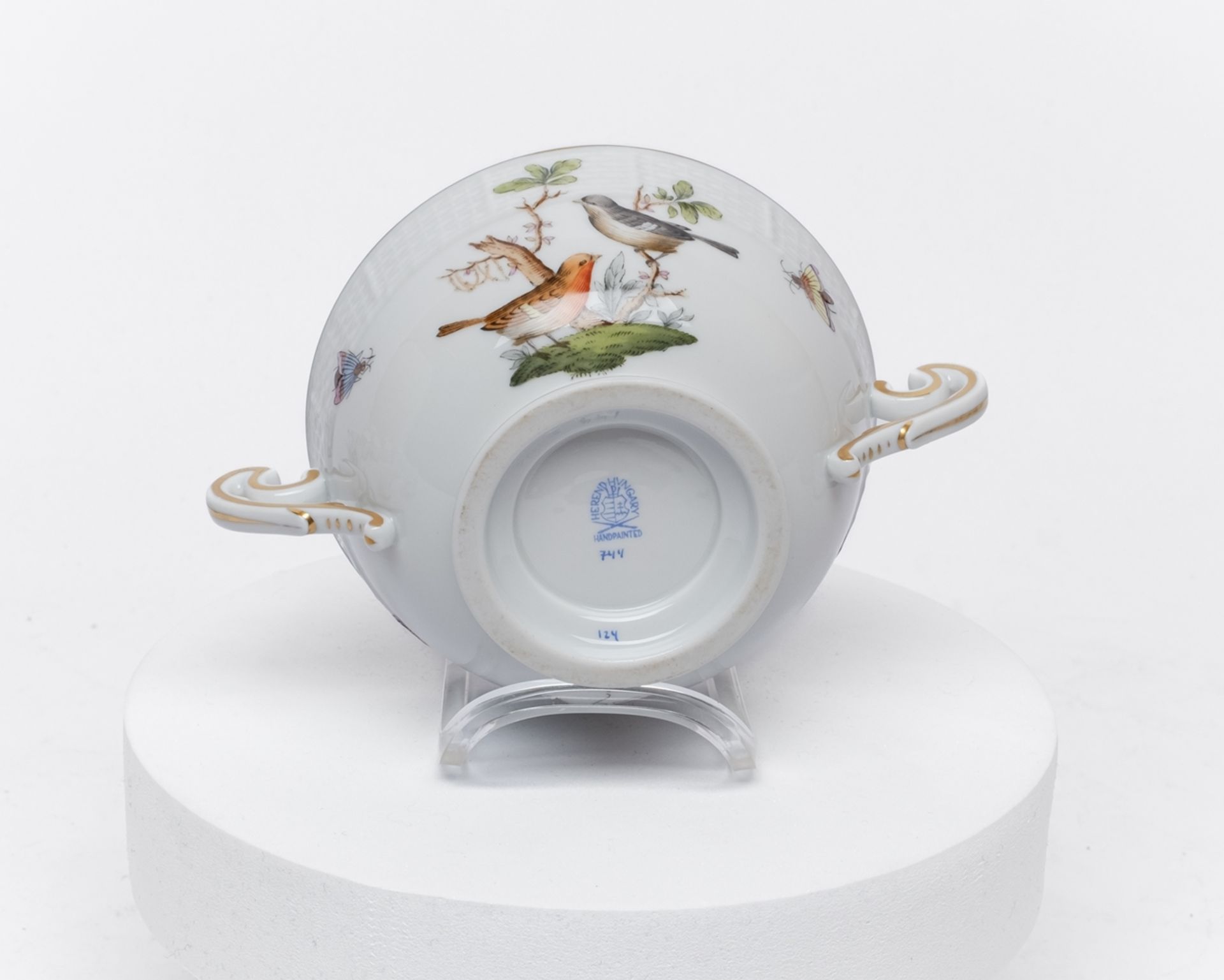 Service, 77-tlg., Herend, Dekor Rothschild, Goldrand: 10 Deckelsuppentassen, 10 Untertassen, 12 Vor - Bild 9 aus 12