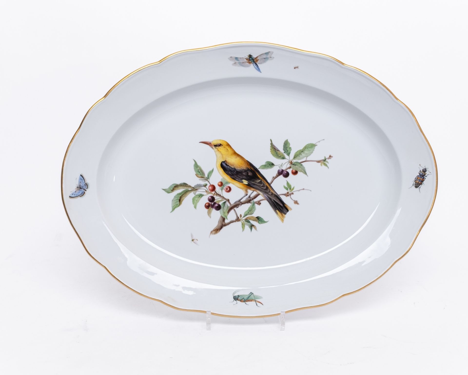 Speiseservice, 80-tlg., Meissen, Schwertermarke, 1. Wahl, Vogel- und Insektenmalerei, polychrom, Go - Bild 16 aus 17