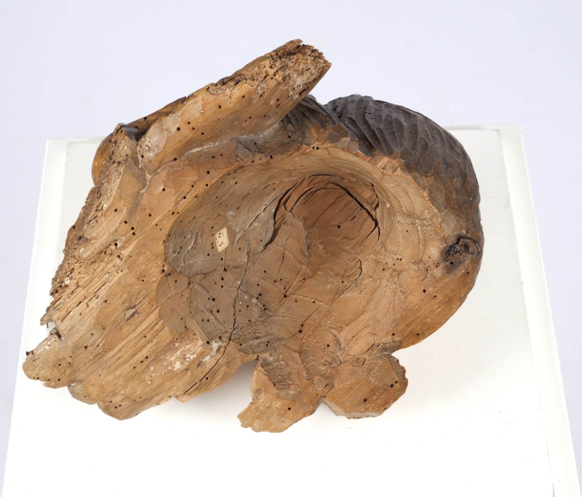 "Kopf eines Puttos", deutsch 18. Jahrhundert, 28 cm hoch, Spuren eines Anobienbefalls (inaktiv), Ri - Bild 4 aus 4