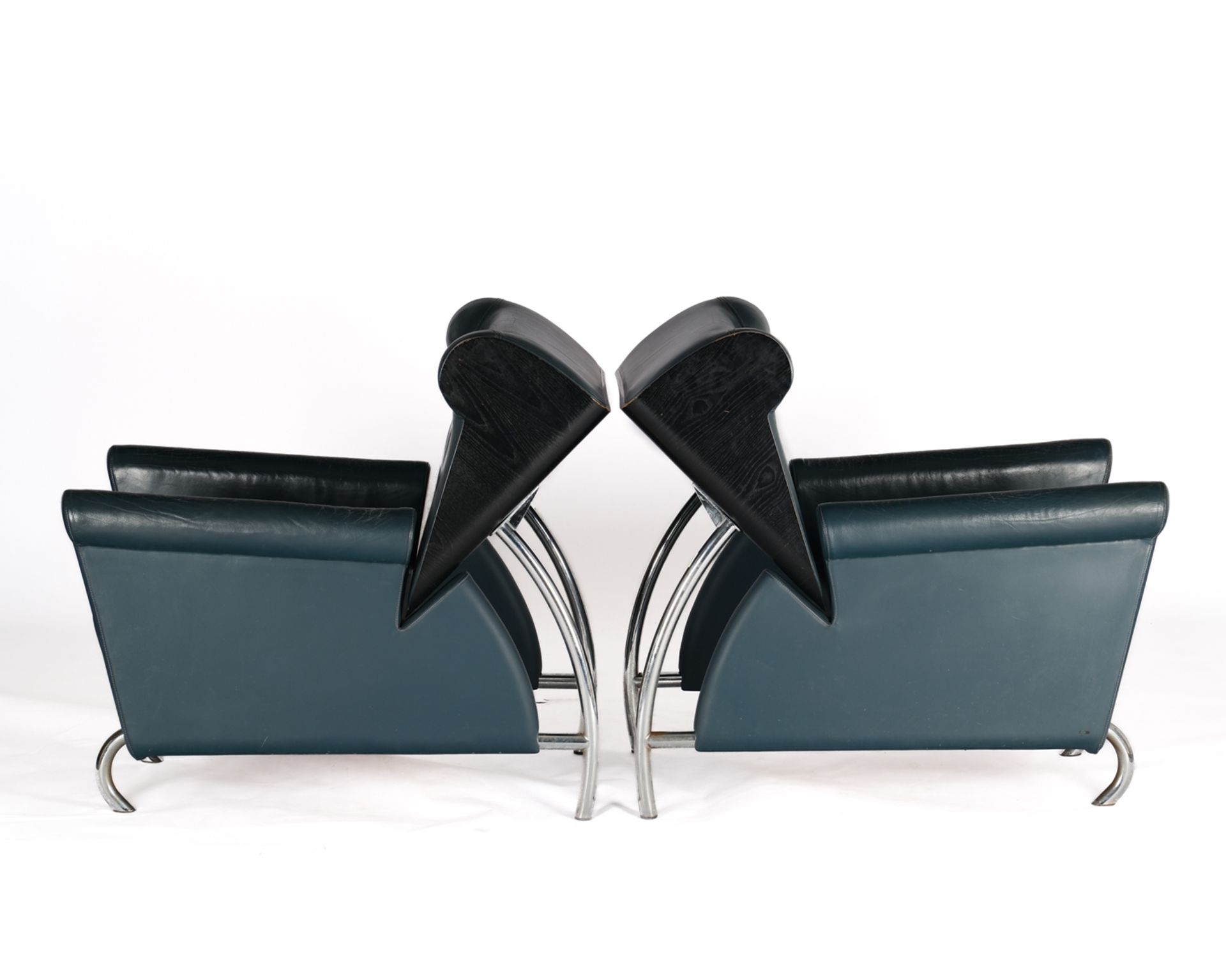 Paar Armlehnsessel "Norma", Entwurf Massimo Iosa Ghini 1986, Ausführung Moroso, Mailand, verchromte