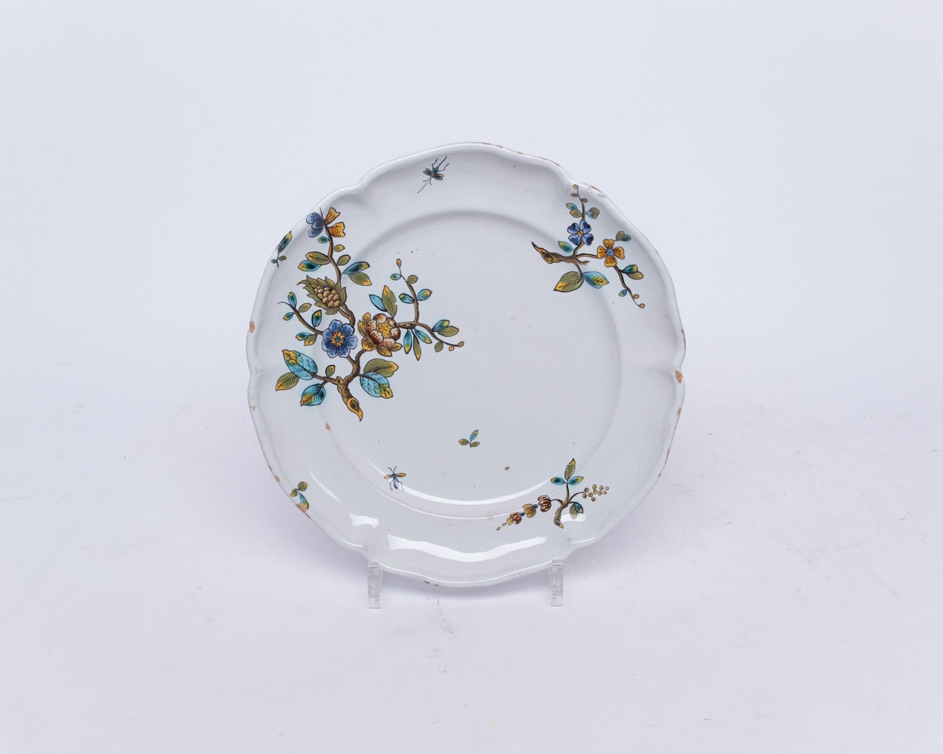 Teller, 2 Platten, Straßburg, um 1735-48, Paul Hannong, ungemarkt, Fayence, passige Formen, polychr - Bild 4 aus 7