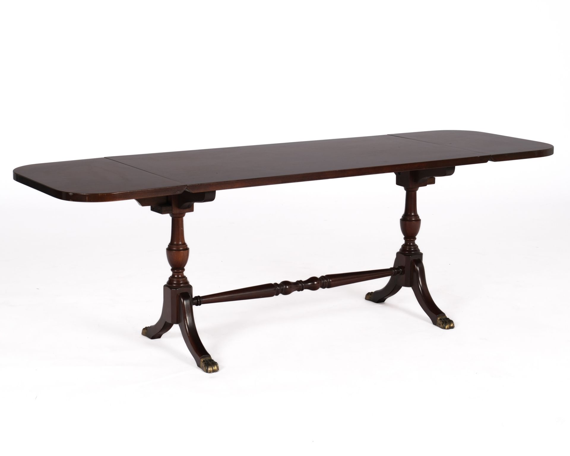 Kleiner Drop-Leaf-Table im englischen Stil, 20. Jh., Mahagoni furniert, Seiten klappbar, 43.5 x 84  - Bild 3 aus 4
