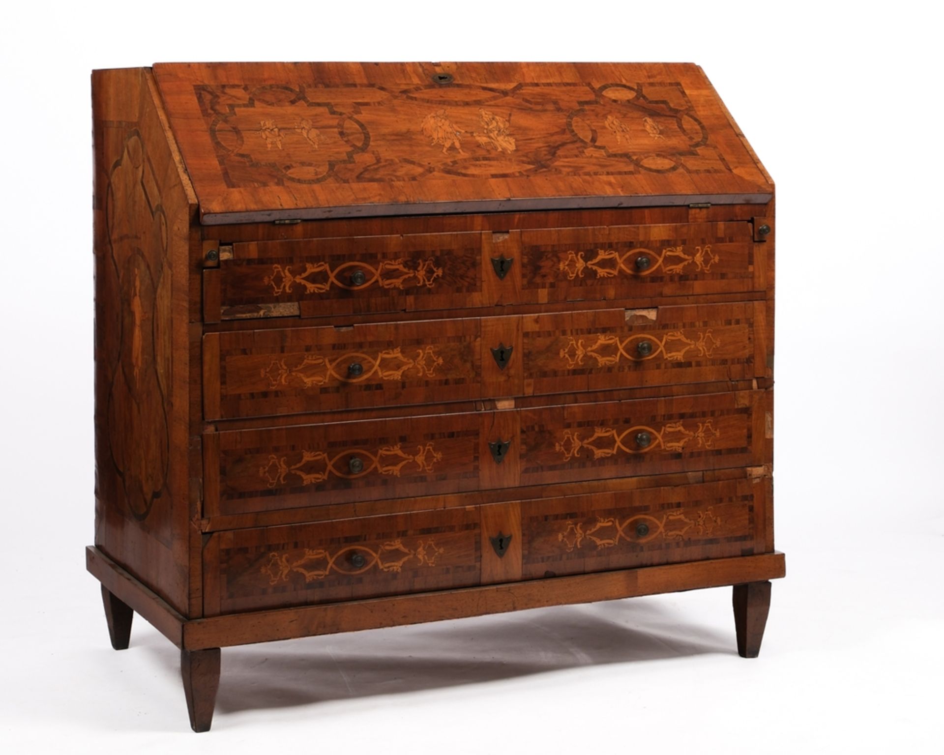 Barocker Schrägklappensekretär, vermutlich norddt., 2. Hälfte 18. Jh., Nussbaum u.a. furniert auf W - Bild 2 aus 8