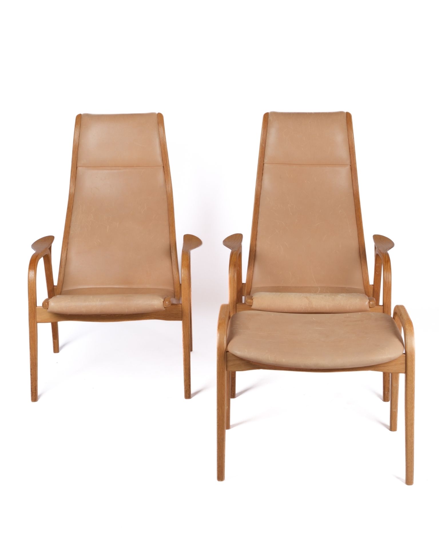 Paar Lounge-Sessel "Lamino" sowie ein dazugehöriges Fußteil, Schweden, Entwurf 1956 Yngve Eckström 