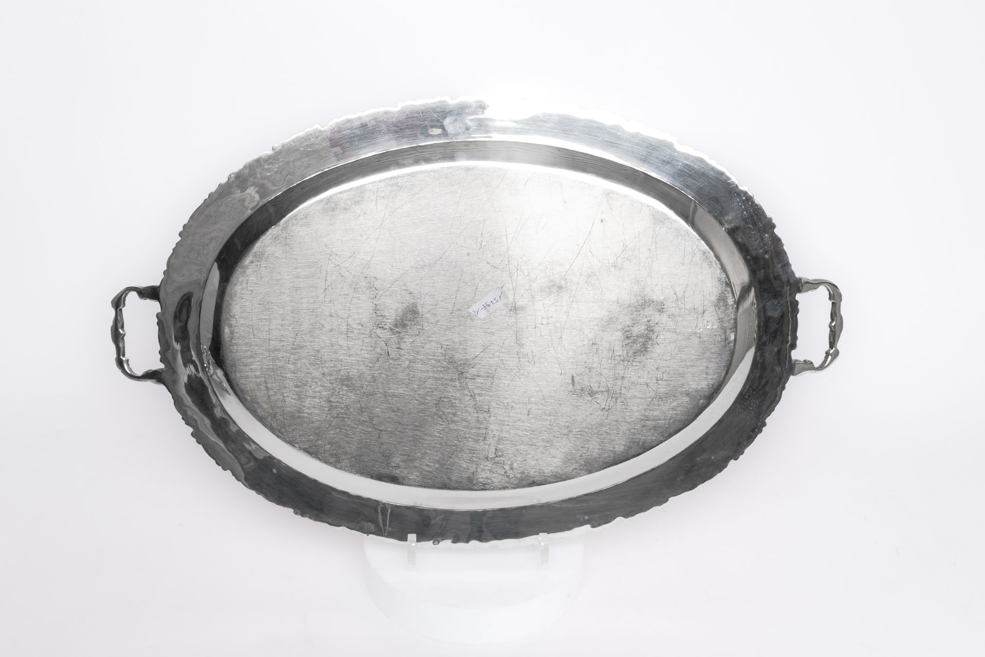 Vorlegeplatte, Silber 925, Mexiko, oval, Spiegel und Fahne glatt, Rand mit Rankenbordüre im Relief, - Bild 2 aus 3