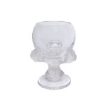 Vase, "Bagheera", Lalique, farbloses Glas, teils mattiert, kugelige Kuppa getragen von drei Tatzen,