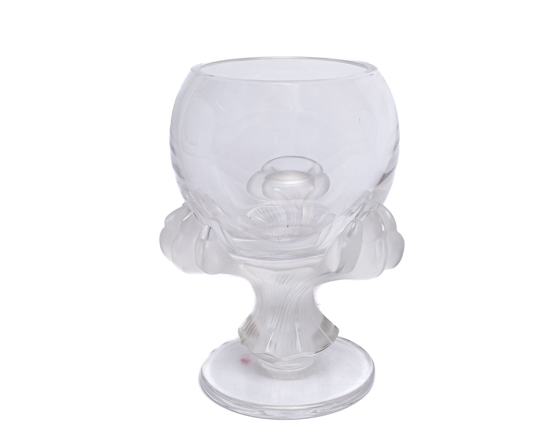 Vase, "Bagheera", Lalique, farbloses Glas, teils mattiert, kugelige Kuppa getragen von drei Tatzen,