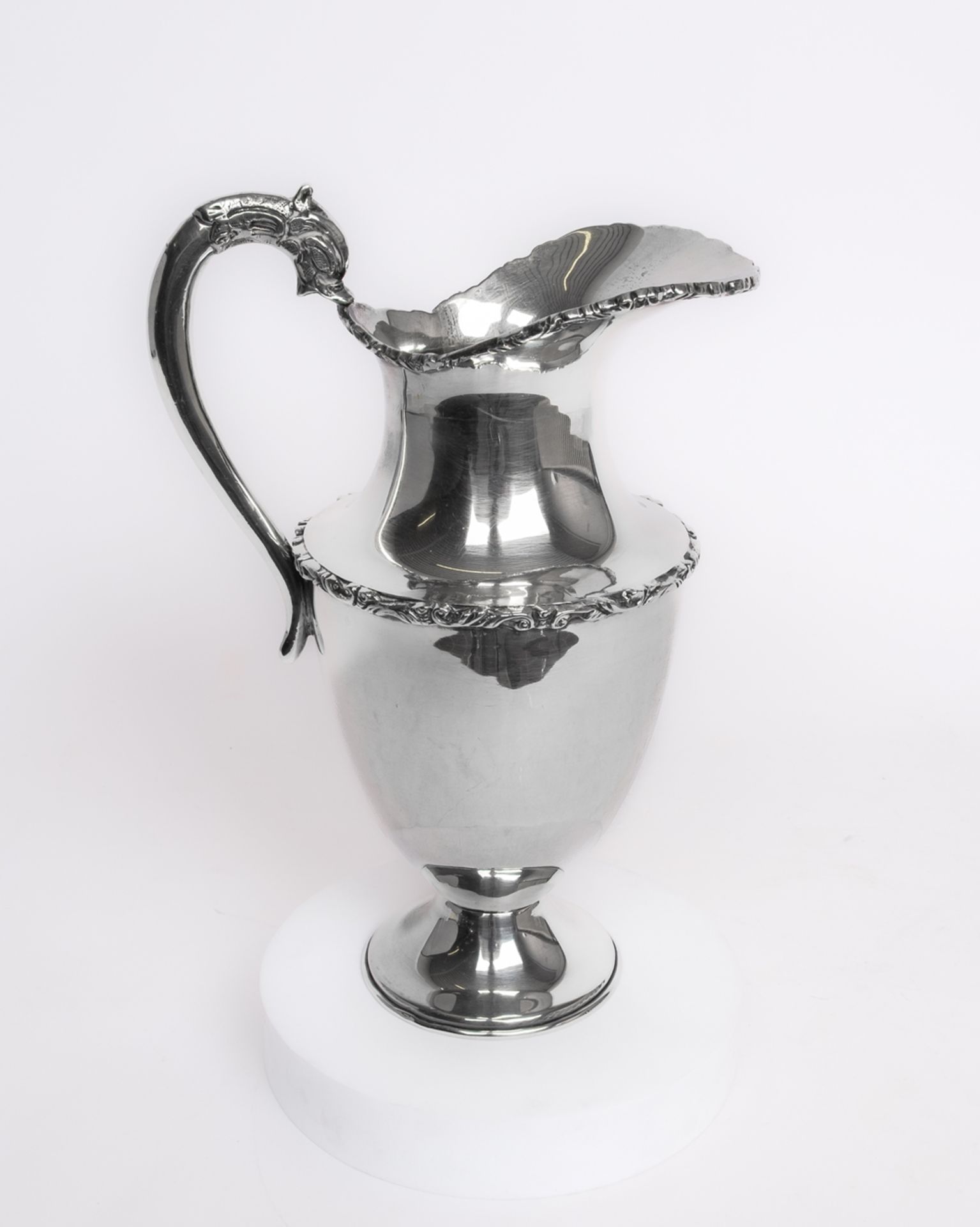 Schenkkanne, Silber 925, Mexiko, konischer Fuß, Korpus mit abgesetzter Schulter, Henkel mit Tierkop