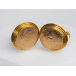 Paar Manschettenknöpfe, 18kt Gelbgold, 2 Münzen 20 Francs 1911 Gallischer Hahn, zus. ca. 35.5 g