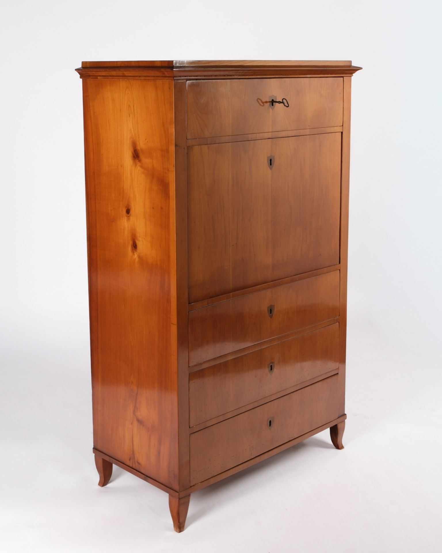 Biedermeiersekretär, süddt., um 1825, Kirschbaum furniert auf Weichholz, hochrechteckiger Korpus mi - Bild 2 aus 6