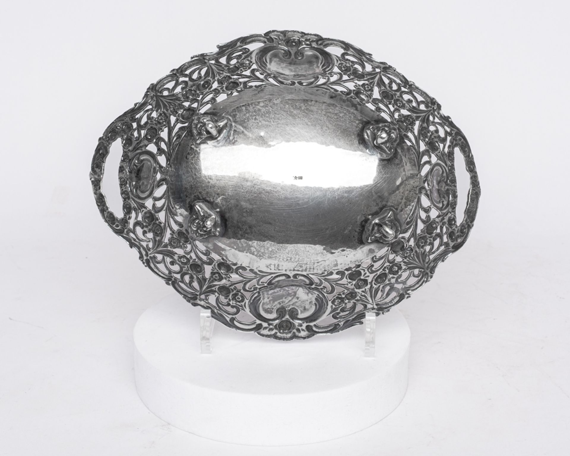 Durchbruchschale, Silber 800, deutsch, oval, Fahne mit Blüten, Ranken und Kartuschen im Relief à jo - Bild 3 aus 3