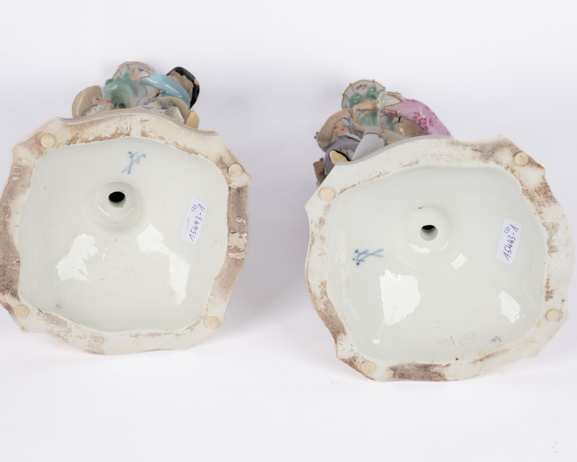 Paar Leuchter, "Gärtnerfiguren", Meissen, Schwertermarke, 1850-1924, 1./2. Wahl, Modellnummern D 17 - Bild 7 aus 10