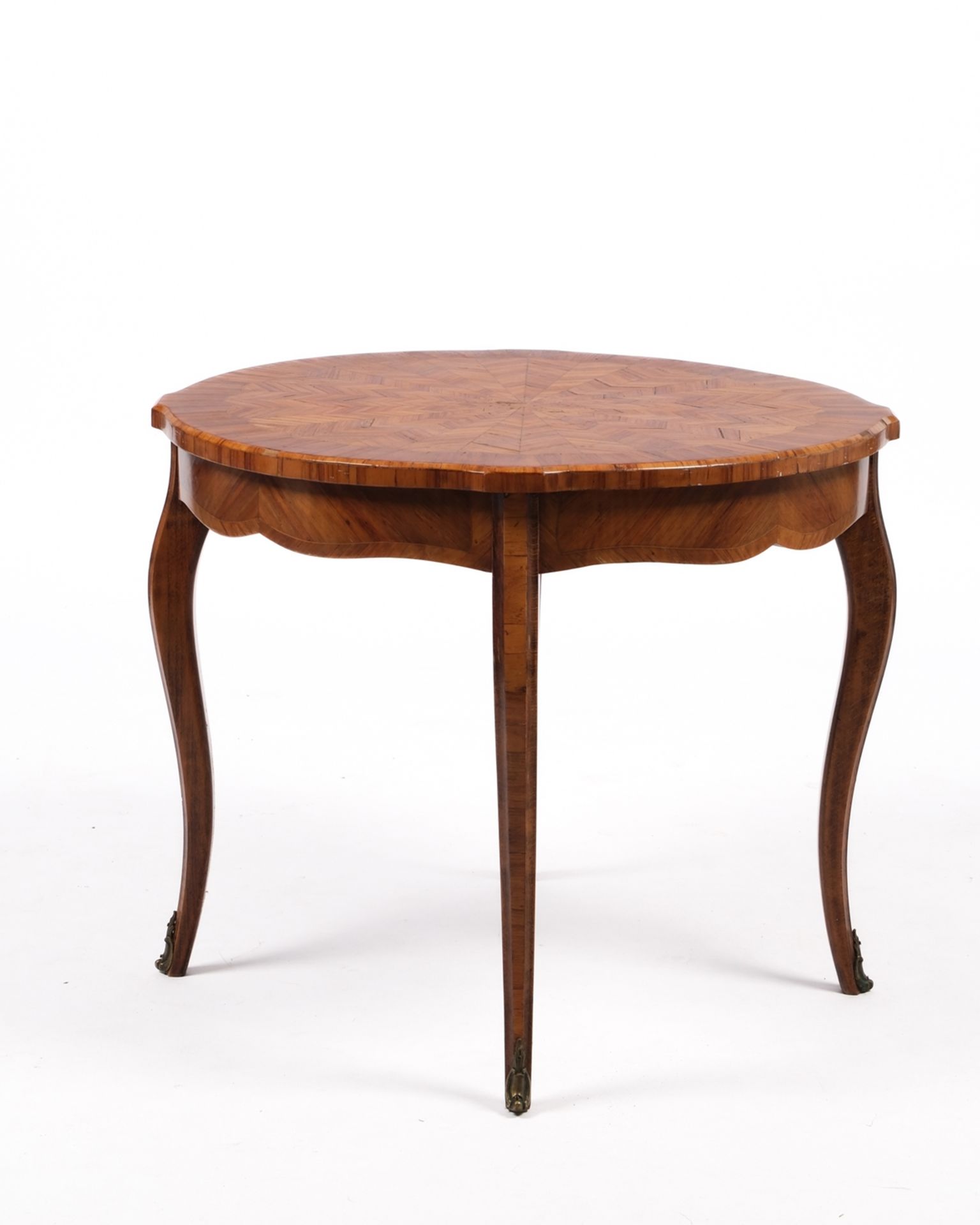Barockes Salontischchen, 19. Jh. oder früher, feine Marketerie in Rosenholz auf Eiche, runde Platte - Bild 2 aus 2