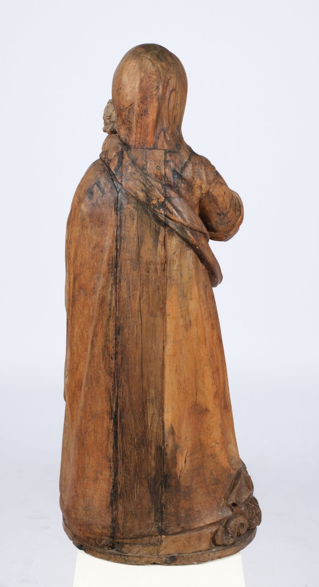 "Madonna mit Kind", wohl spanisch 18. Jahrhundert, Holz, 93 cm hoch, auf flache Plinthe gesetzt, Fi - Bild 3 aus 7