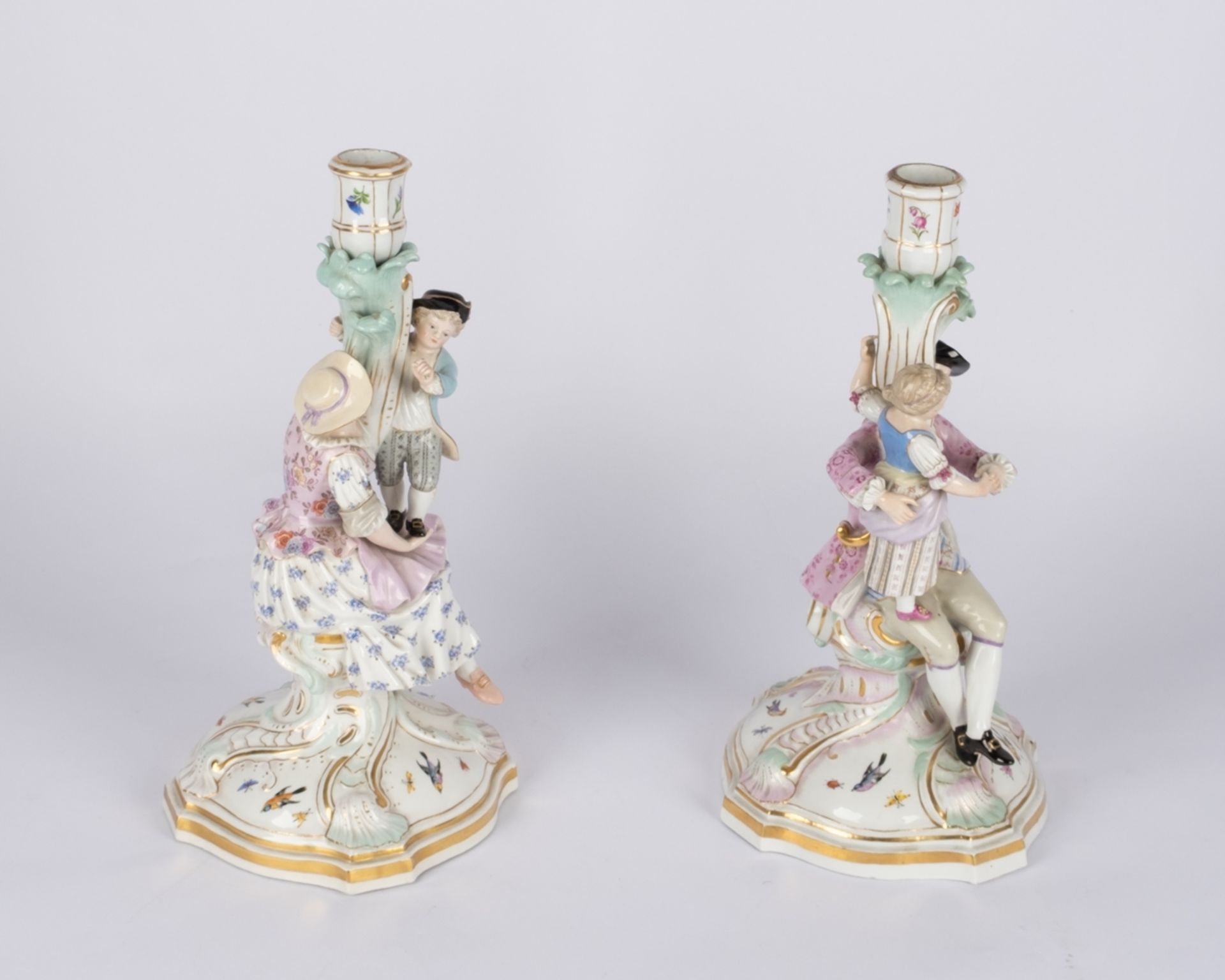 Paar Leuchter, "Gärtnerfiguren", Meissen, Schwertermarke, 1850-1924, 1./2. Wahl, Modellnummern D 17 - Bild 5 aus 10