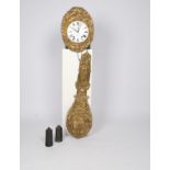 Comtoise, Frankreich, 19. Jh., sign. "Derieux á Aubeleme", Schlag auf Glocke, Schild mit Pfauendeko