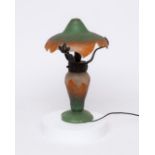 Tischlampe, "Feuilles d'oseille", Verreries Schneider, Epinay-sur-Seine, 1918-1922, Glas, grüner un