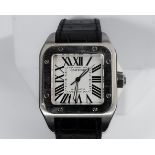 Cartier Santos 100, Ref. 2656, um 2004, Gehäuse in Stahl, weißes Zifferblatt mit römischer Skalieru