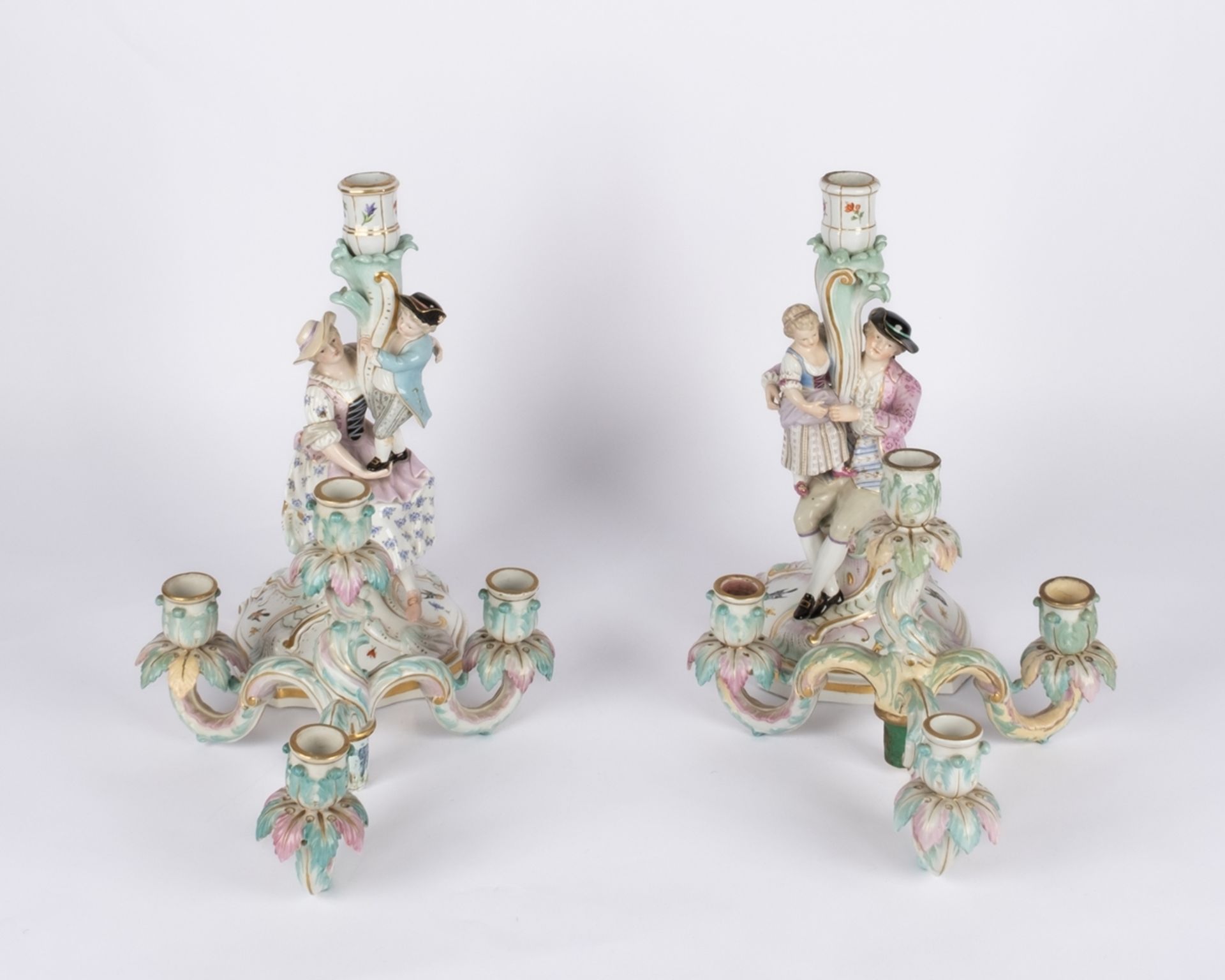 Paar Leuchter, "Gärtnerfiguren", Meissen, Schwertermarke, 1850-1924, 1./2. Wahl, Modellnummern D 17 - Bild 2 aus 10