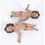 "Paar Putten", süddeutsch um 1700, Holz, farbig gefasst, 43 cm hoch, diverse Risse und fehlende Flü