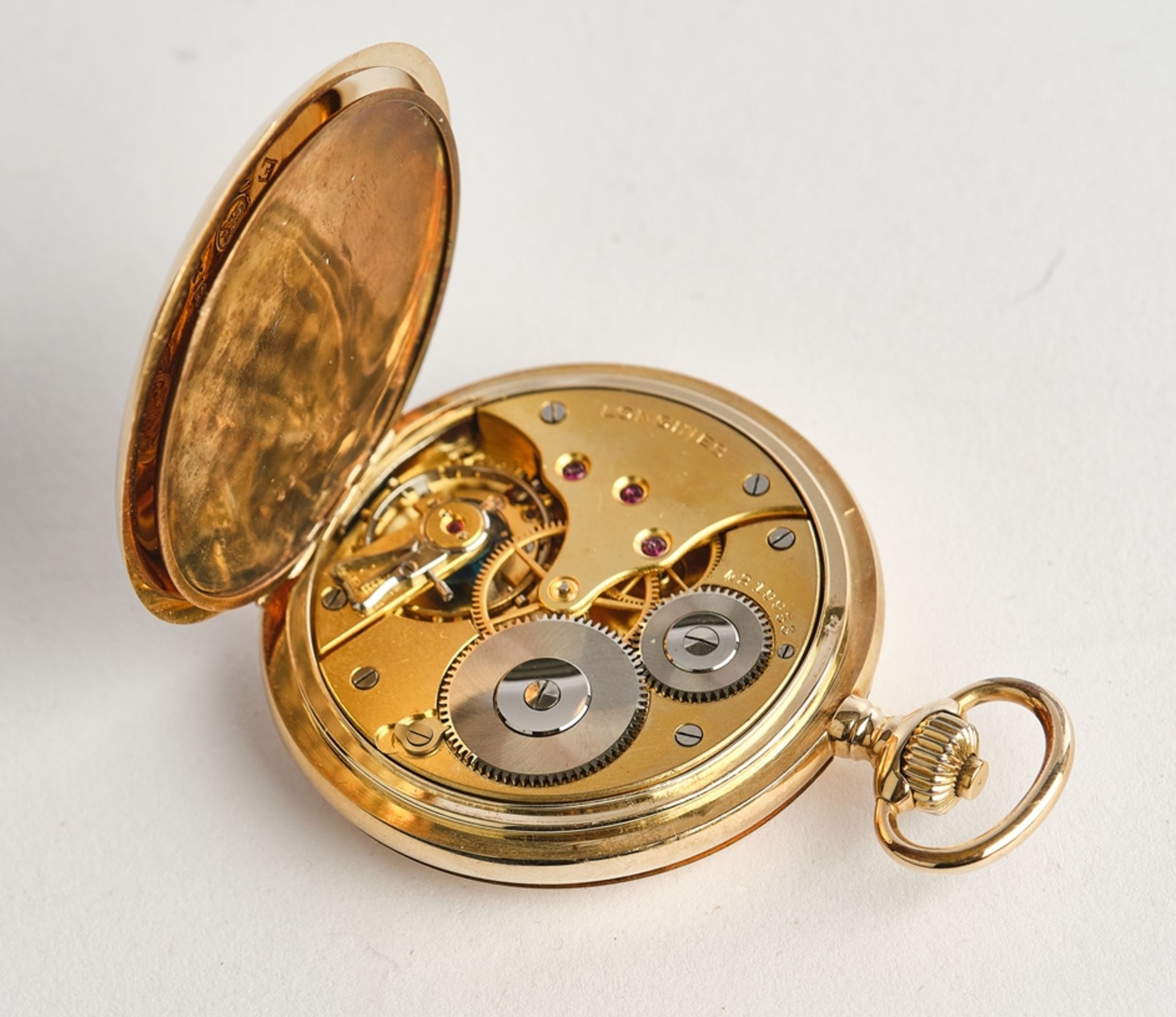 Taschenuhr, Longines 7 Grands Prix Savonette, 1927, 14kt Gelbgold, Handaufzug, emailliertes Ziffern - Bild 5 aus 7