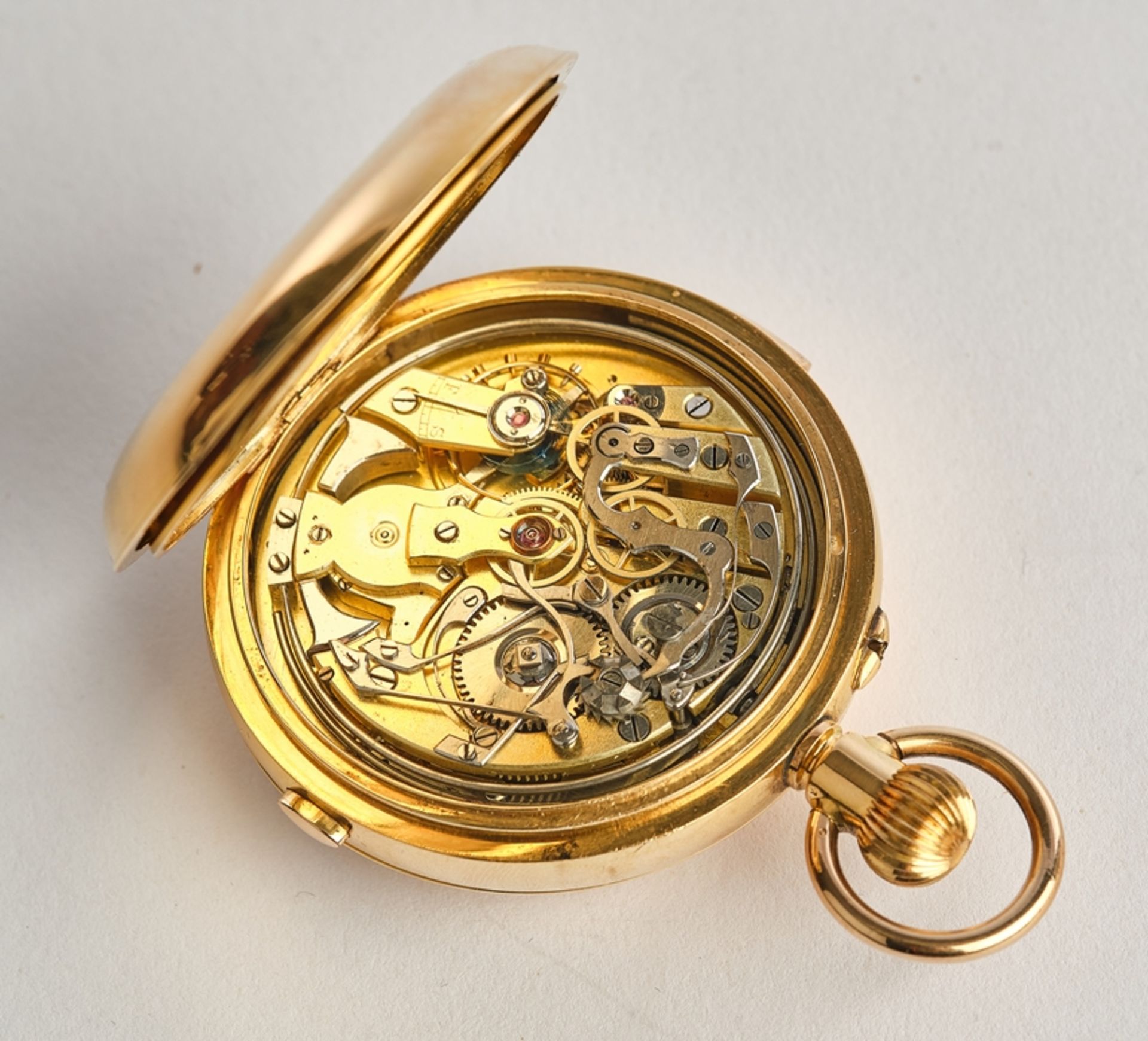 Taschenuhr, Grand Complication Chronograph, ca. 1880, ca. 55 mm, 18kt Rotgold, Handaufzug, emaillie - Bild 4 aus 6