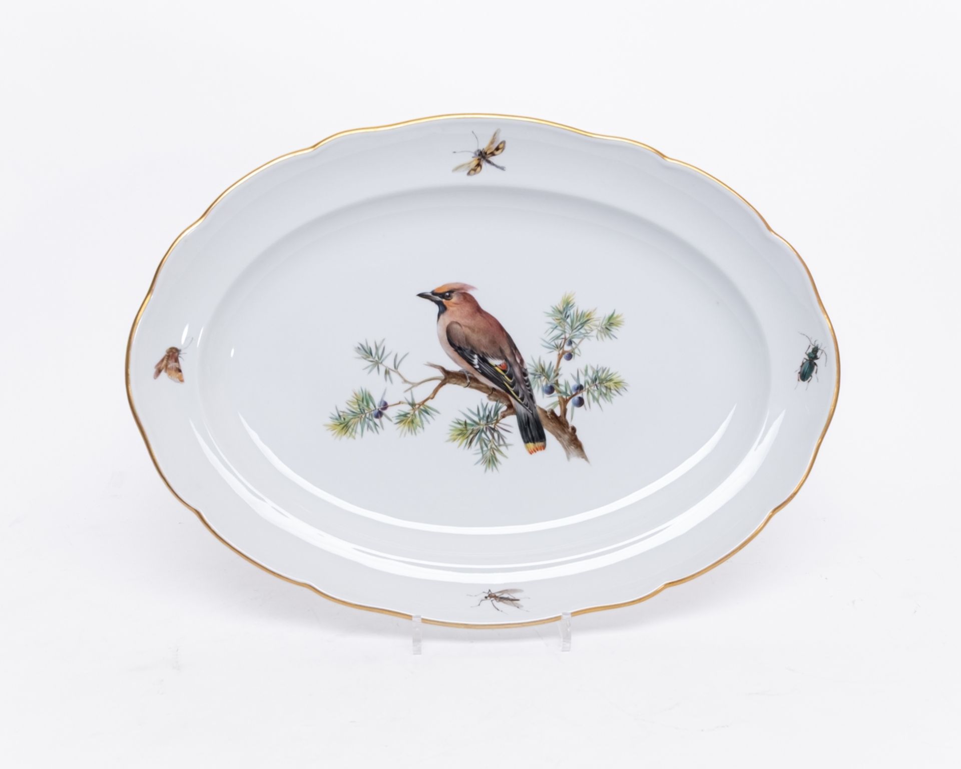 Speiseservice, 80-tlg., Meissen, Schwertermarke, 1. Wahl, Vogel- und Insektenmalerei, polychrom, Go - Bild 14 aus 17