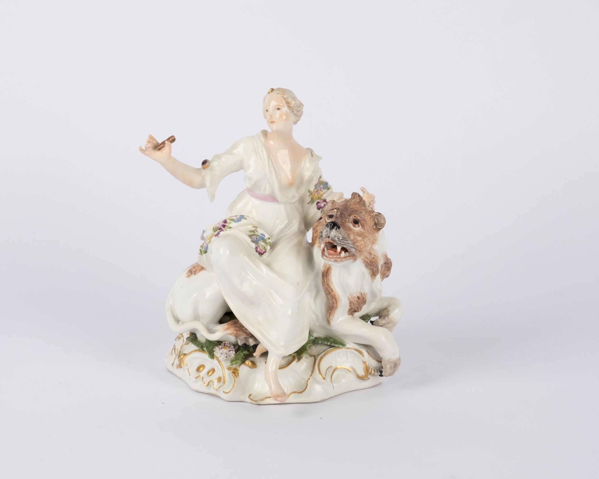 Porzellanfigur, "Allegorie der Großmut", Meissen, Schwertermarke, 1750/60er Jahre, polychrom und go