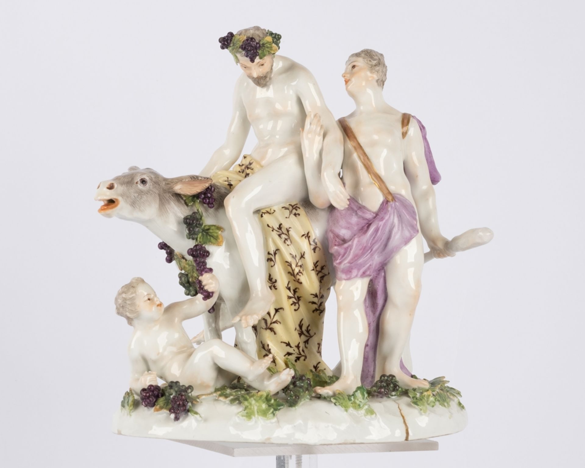 Porzellangruppe, "Der trunkene Silen", Meissen, Schwertermarke, um 1770, polychrom und goldstaffier - Bild 2 aus 8