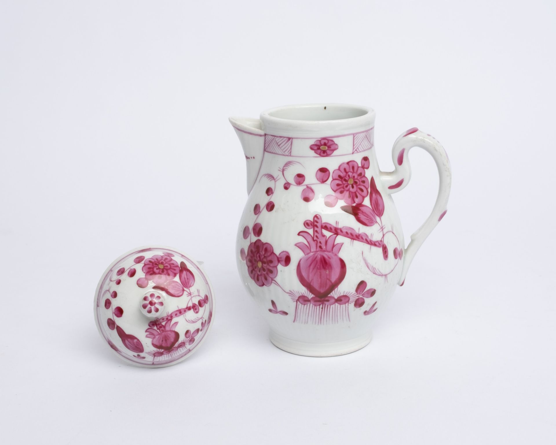 Kaffeeservice, 15-tlg., Wallendorf, 1772-1829, gebrochener Stab, indische Purpurmalerei: Kaffeekann - Bild 6 aus 9