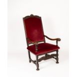 Barocker Armlehnsessel, 18./19. Jh., Eiche geschnitzt, ornamentales Dekor, Armlehnen mit Akanthusvo